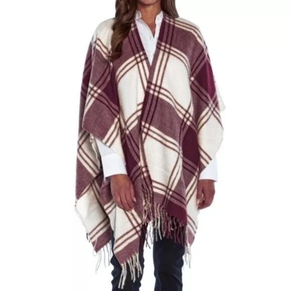BANANA REPUBLIC - NWT - ONE SIZE MARIANA PLAID-RED WRAP KIMONO BLANKET - Picture 1 of 9